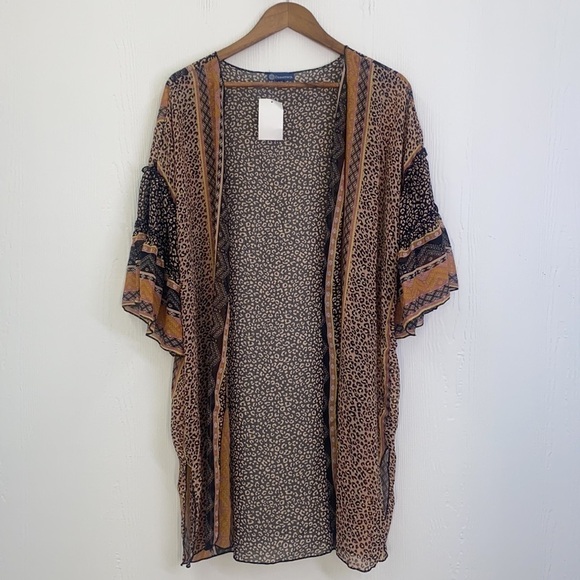 Democracy - NWT Quarter Length Pink & Black Double Ruffle Cardigan Size S/M - Picture 2 of 12